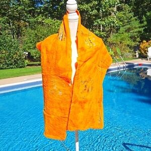 Scarf Handcrafted Wool and Silk New 62x14"  Fall Oranges & Brown Un…